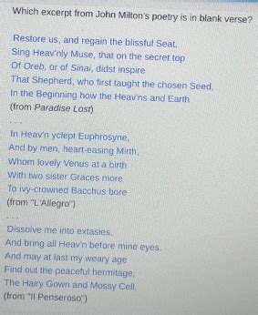 Which Excerpt from John Milton's Poetry Is in Blank Verse: A Detailed Analysis